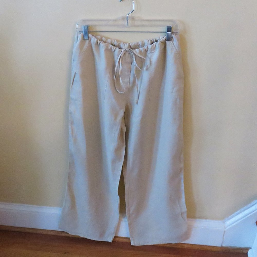 VENUS Linen Cropped Pants, L, Drawstring Waist